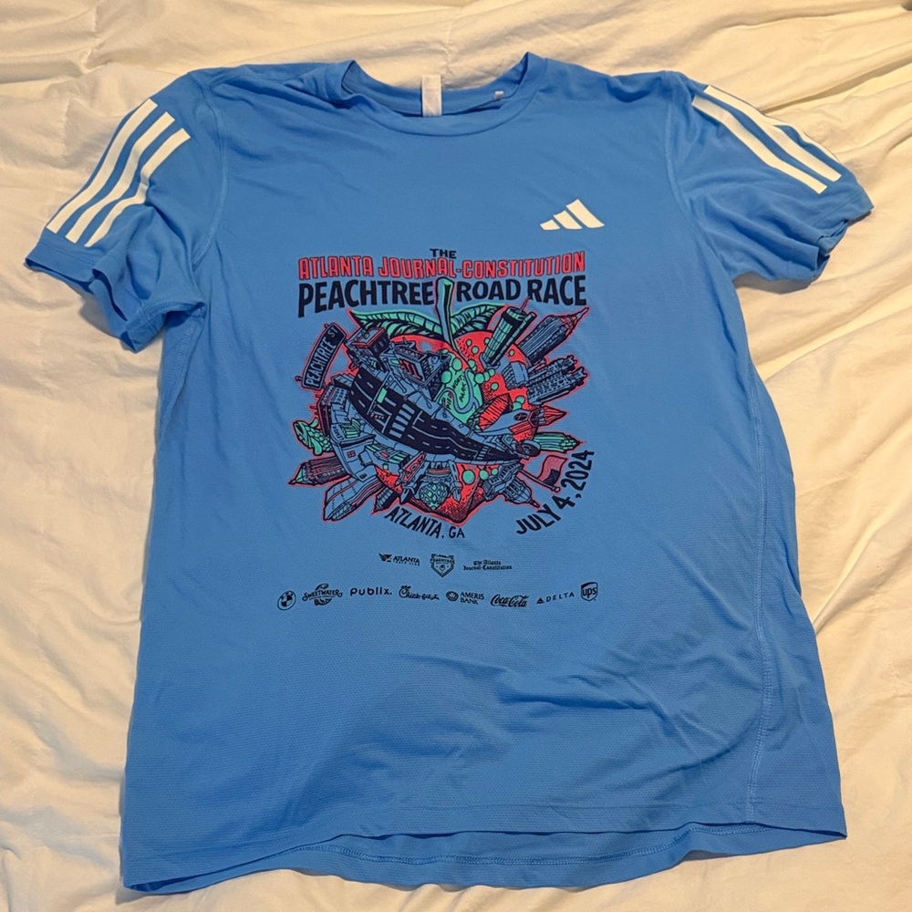 Adidas Light Blue Atlanta Peachtree Road Race 2024 Finisher Tee - Medium